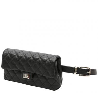 Chanel clutch-belt in black quilted grained leather