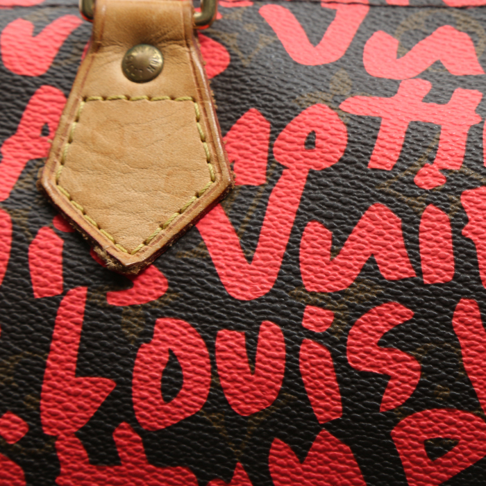 Bolso de mano Louis Vuitton  Speedy Editions Limitées en lona Monogram marrón y rosa y cuero natural - Detail D1