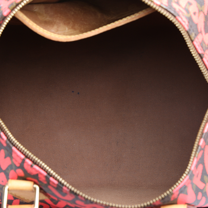 Borsa Louis Vuitton  Speedy Editions Limitées in tela monogram marrone e rosa e pelle naturale - Detail D2