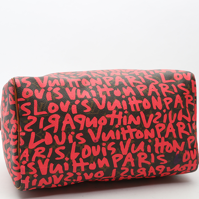 Bolso de mano Louis Vuitton  Speedy Editions Limitées en lona Monogram marrón y rosa y cuero natural - Detail D4