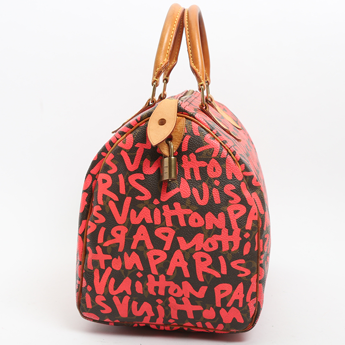 Bolso de mano Louis Vuitton  Speedy Editions Limitées en lona Monogram marrón y rosa y cuero natural - Detail D5