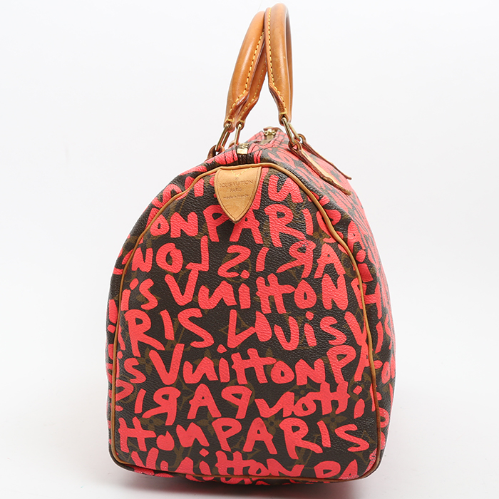 Borsa Louis Vuitton  Speedy Editions Limitées in tela monogram marrone e rosa e pelle naturale - Detail D6