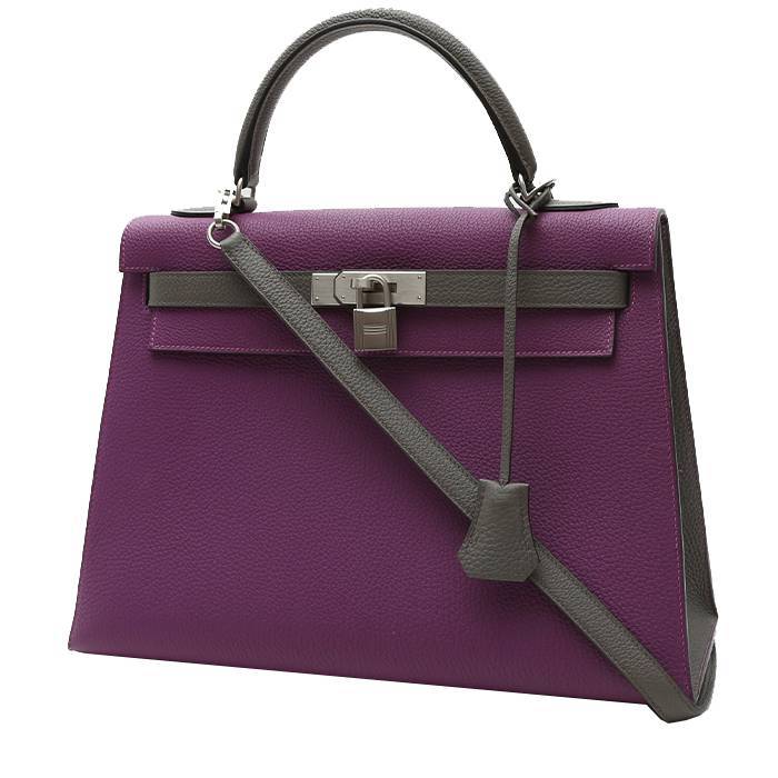 Borsa Hermès  Kelly 32 cm in pelle togo viola Anemone e grigia stagna