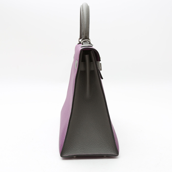 Borsa Hermès  Kelly 32 cm in pelle togo viola Anemone e grigia stagna - Detail D7