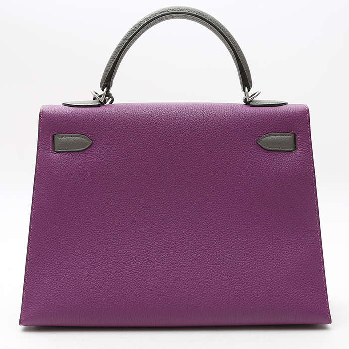 Borsa Hermès  Kelly 32 cm in pelle togo viola Anemone e grigia stagna - Detail D8