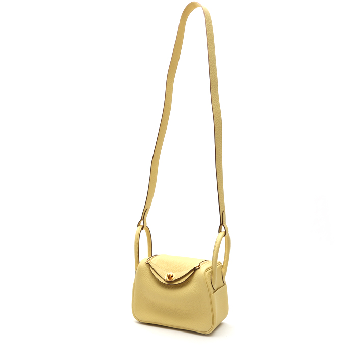 Borsa a tracolla Hermès  Lindy mini  in pelle togo Jaune Poussin - Detail D8
