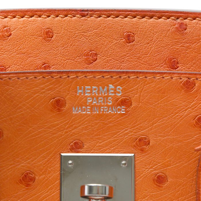 Sac à main Hermès  Birkin 35 cm en autruche orange - Detail D3