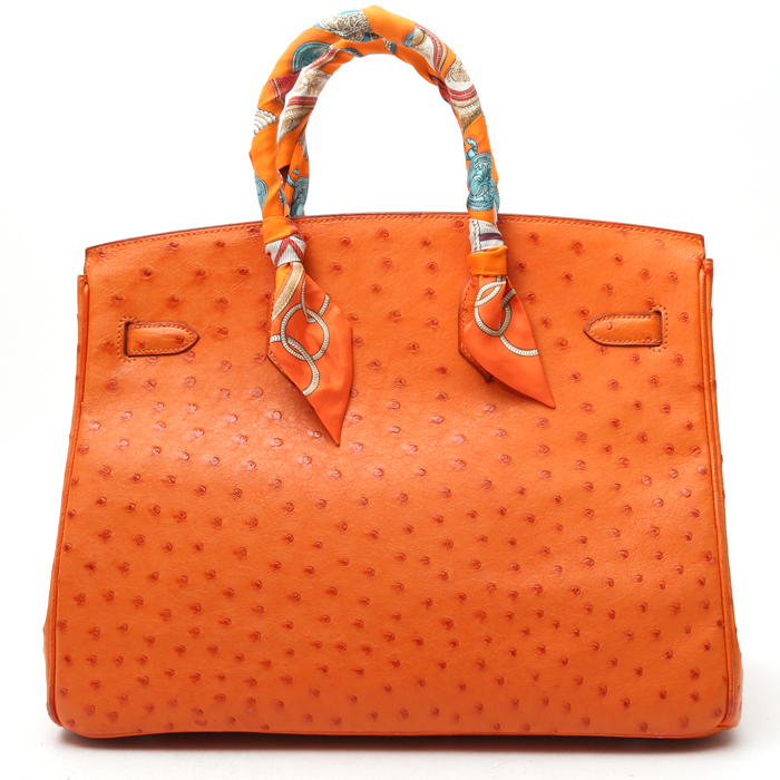 Hermès  Birkin 35 cm handbag  in orange ostrich leather - Detail D8