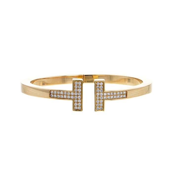 bracelet jonc articulé tiffany & co square t en or jaune et diamants