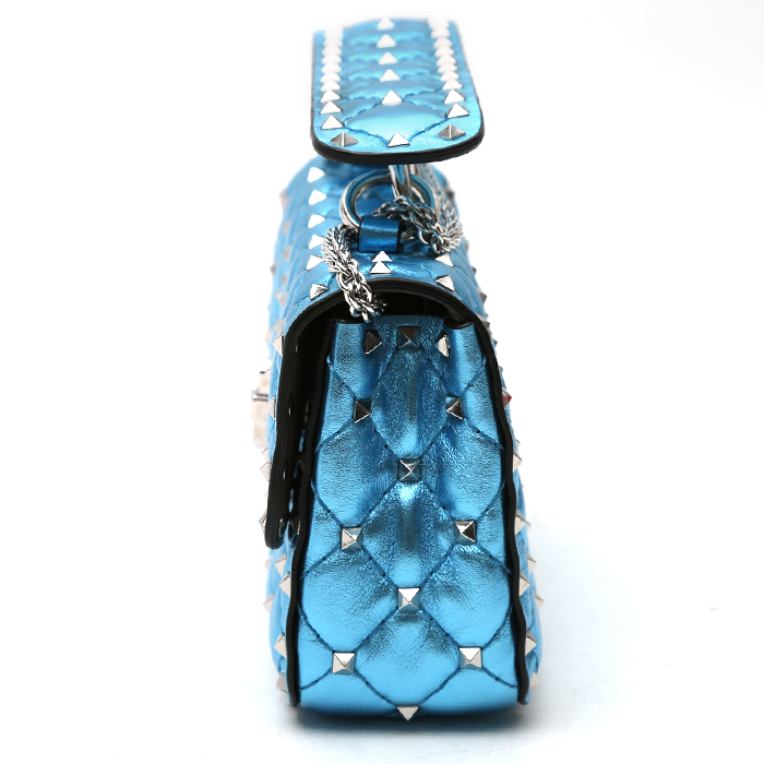 Borsa a tracolla Valentino Garavani Rockstud mini in pelle trapuntata blu metallizzato - Detail D6