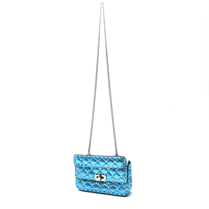 Borsa a tracolla Valentino Garavani Rockstud mini in pelle trapuntata blu metallizzato - Detail D8