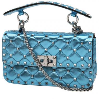 Bolso bandolera Valentino Garavani  Rockstud mini  en cuero acolchado azul metalizado