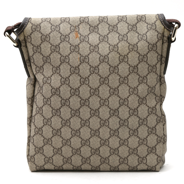Sac bandoulière Gucci Suprême GG en toile monogram enduite beige et cuir marron - Detail D7