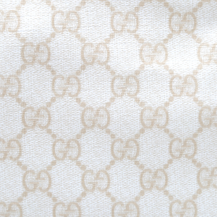 Gucci Suprême GG shopping bag in white monogram canvas and beige leather - Detail D1