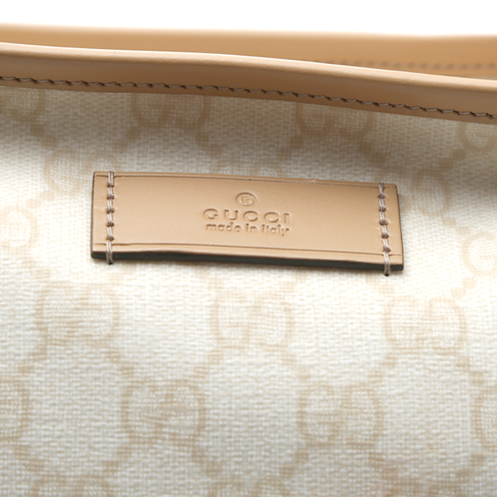 Gucci Suprême GG shopping bag in white monogram canvas and beige leather - Detail D3