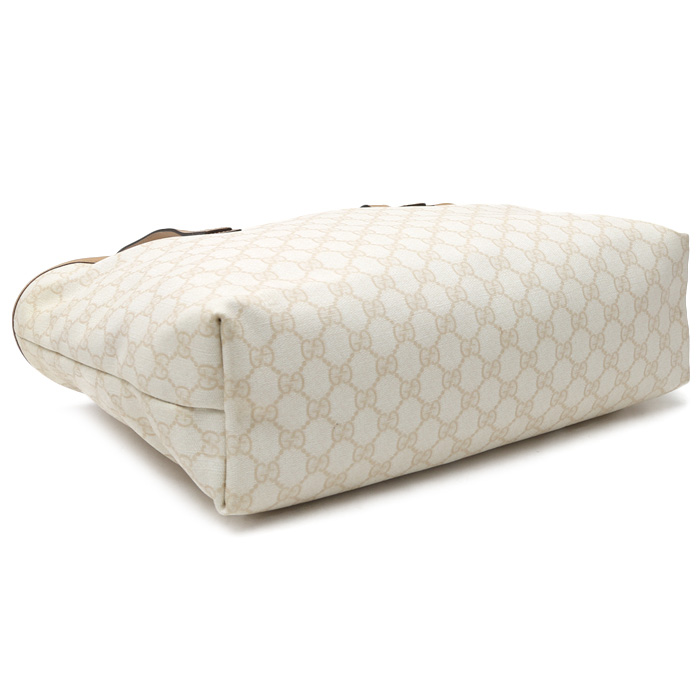 Gucci Suprême GG shopping bag in white monogram canvas and beige leather - Detail D4