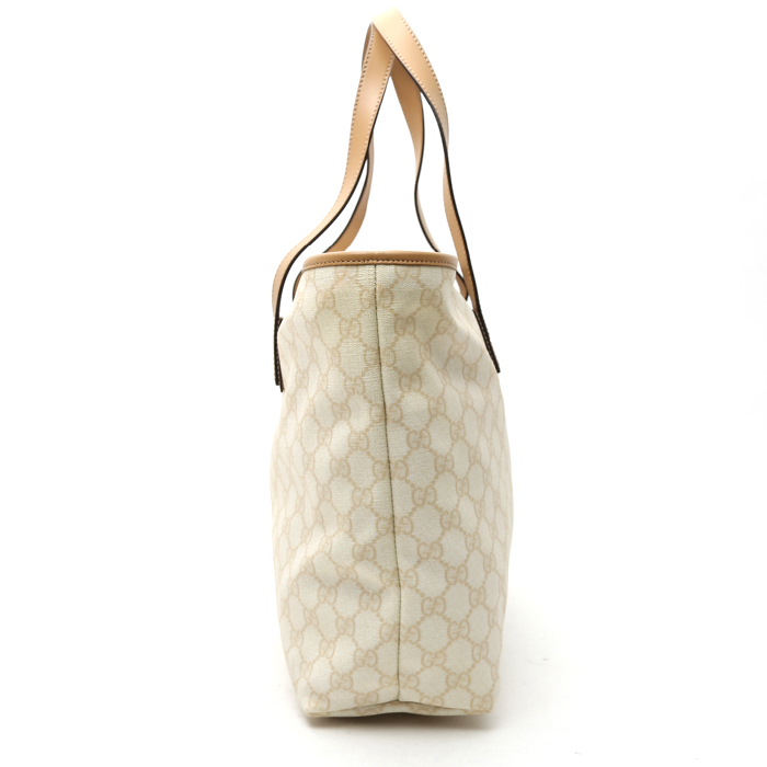 Gucci Suprême GG shopping bag in white monogram canvas and beige leather - Detail D6