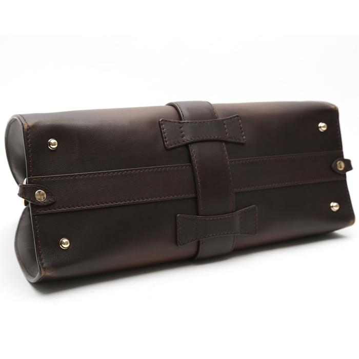 Sac à main Gucci Stirrup en cuir marron - Detail D4