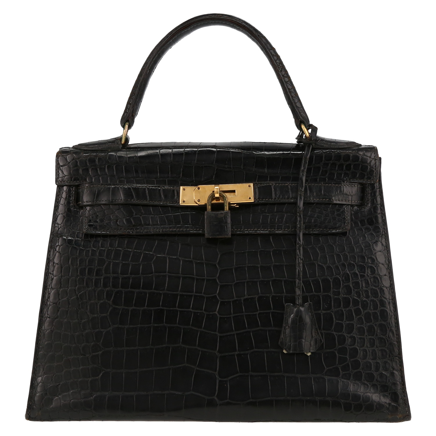 Borsa Hermès  Kelly 28 cm in coccodrillo marino nero - Detail D2