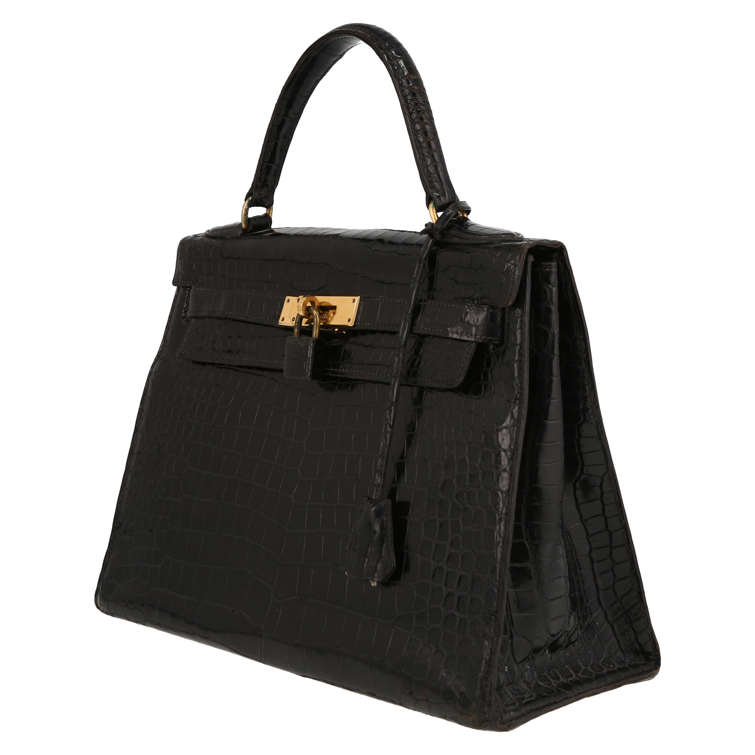 Hermès  Kelly 28 cm handbag  in black porosus crocodile - Detail D3