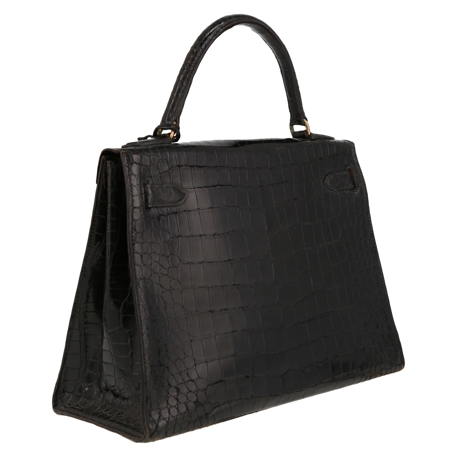 Borsa Hermès  Kelly 28 cm in coccodrillo marino nero - Detail D6