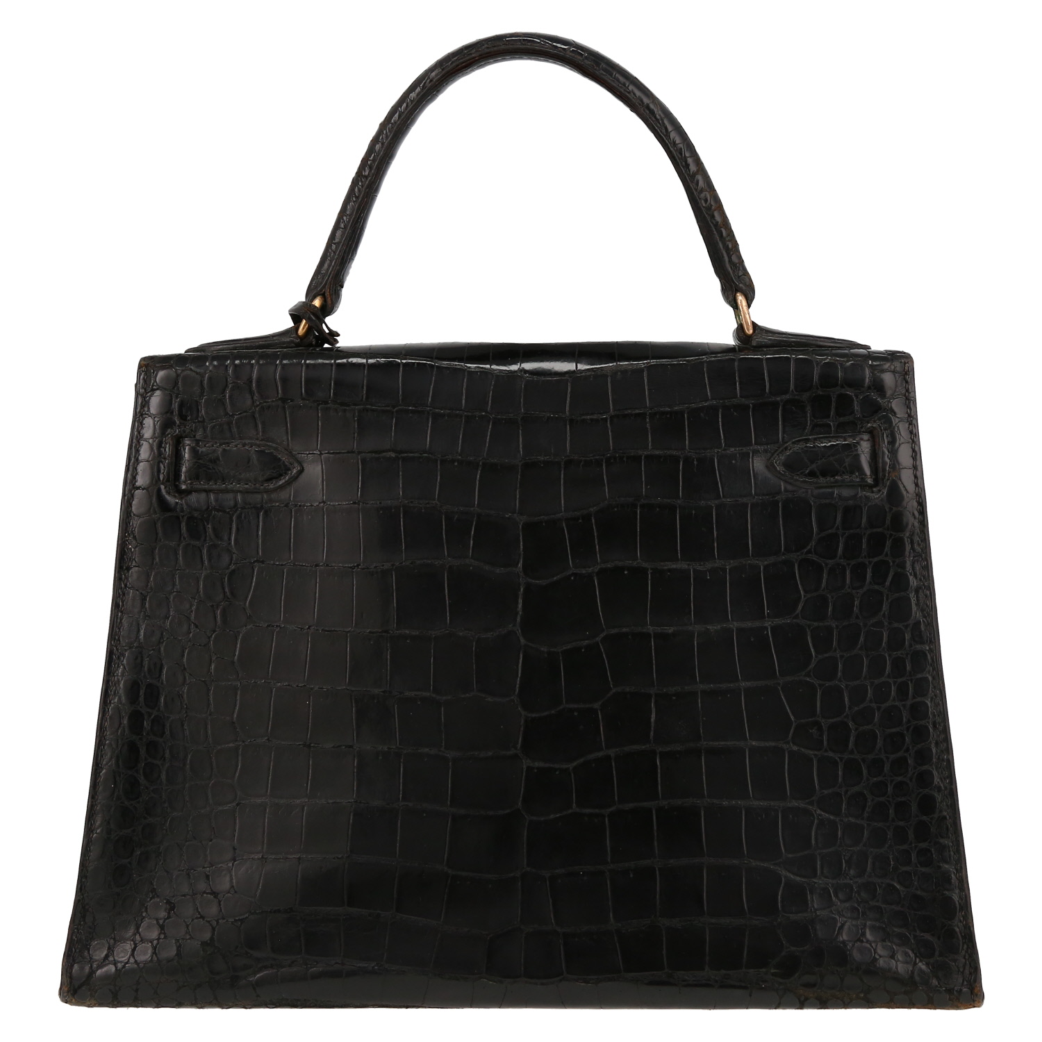 Bolso de mano Hermès  Kelly 28 cm en cocodrilo porosus negro - Detail D7