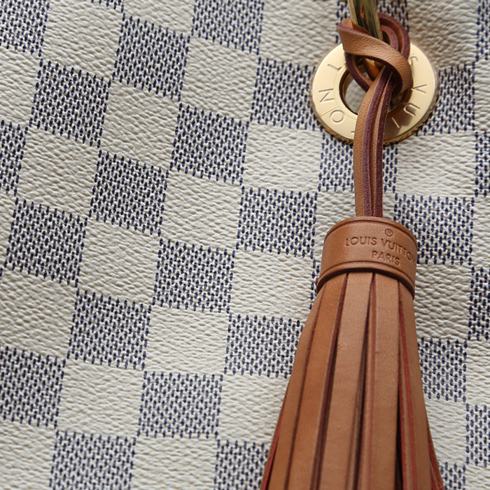 Louis Vuitton  Artsy medium model  handbag  in azur damier canvas  and natural leather - Detail D1