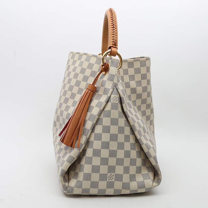 Louis Vuitton  Artsy medium model  handbag  in azur damier canvas  and natural leather - Detail D5