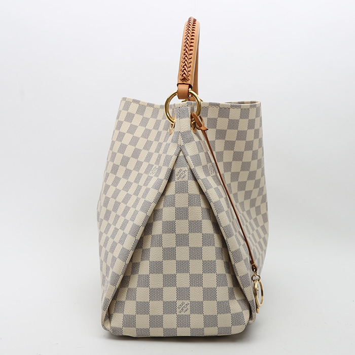 Sac à main Louis Vuitton  Artsy moyen modèle  en toile damier azur et cuir naturel - Detail D6