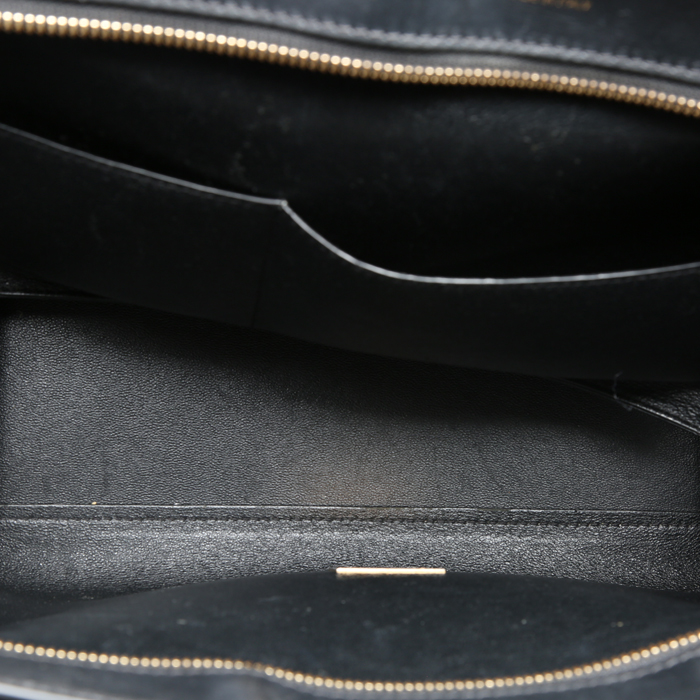 Bolso de mano Celine  Trapeze modelo mediano  en cuero beige y negro y lona beige - Detail D2