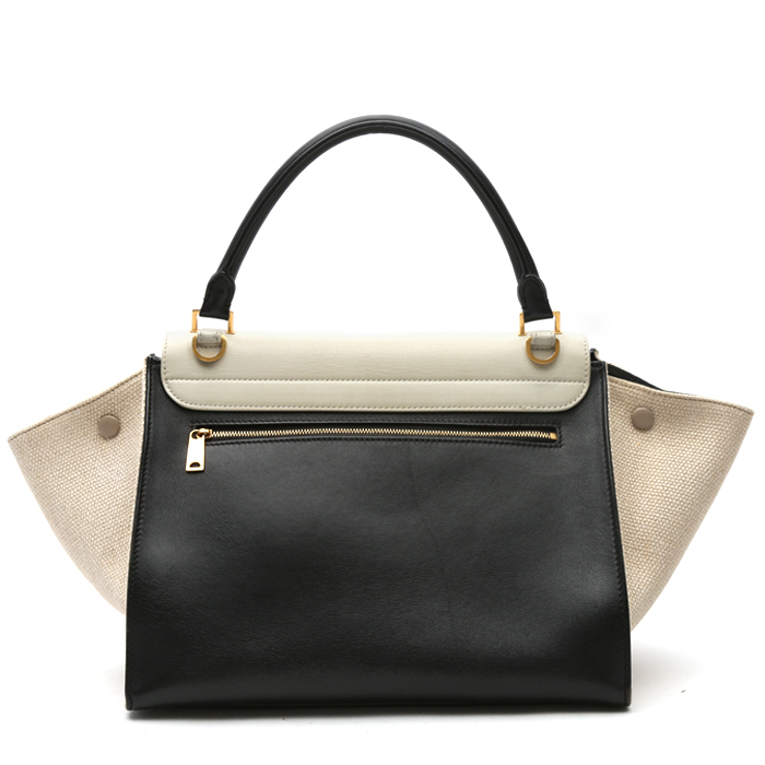 Celine  Trapeze medium model  handbag  in beige and black leather  and beige canvas - Detail D7