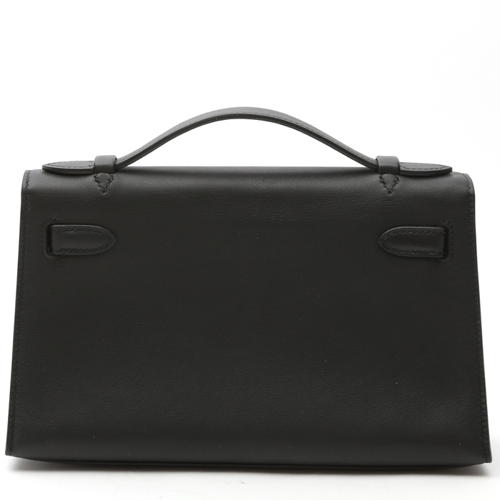 Bolsito de mano Hermès  Kelly - Clutch en cuero swift negro - Detail D8