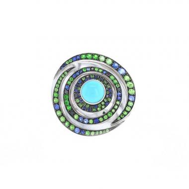 Bague Boucheron en or blanc,  saphirs et tsavorites et en turquoise