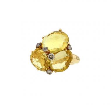 Pomellato Bahia ring in yellow gold, heliodorus and brown diamonds