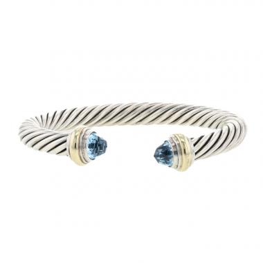 Brazalete redondo David Yurman Cable Classique de plata, oro amarillo de 14 quilates y topacios