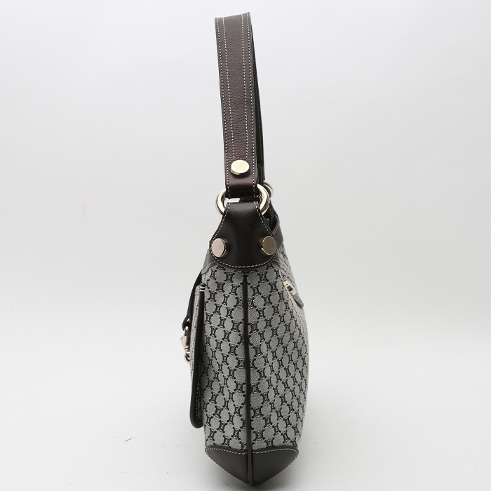 Bolso de mano Celine  Vintage en lona monogram negra y gris y cuero negro - Detail D5