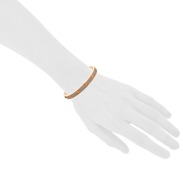 Bracelet Cartier Love pavé en or rose et diamants, taille 19 - Detail D1