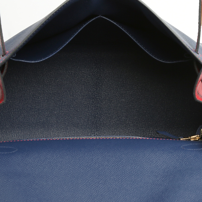 Bolso de mano Hermès  Kelly 28 cm en cuero epsom azul y rojo - Detail D2