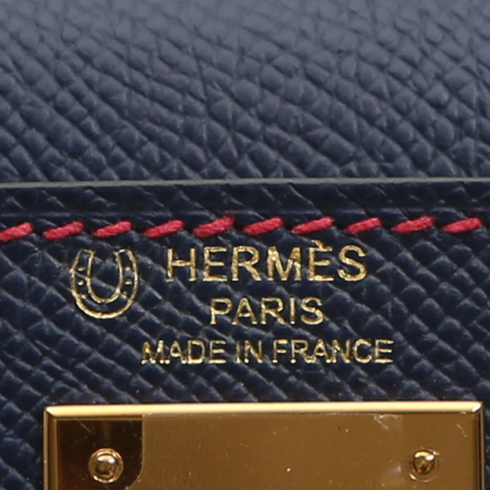 Bolso de mano Hermès  Kelly 28 cm en cuero epsom azul y rojo - Detail D3