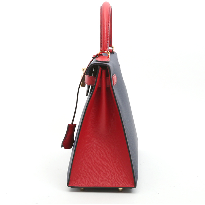 Hermès  Kelly 28 cm handbag  in blue and red epsom leather - Detail D6