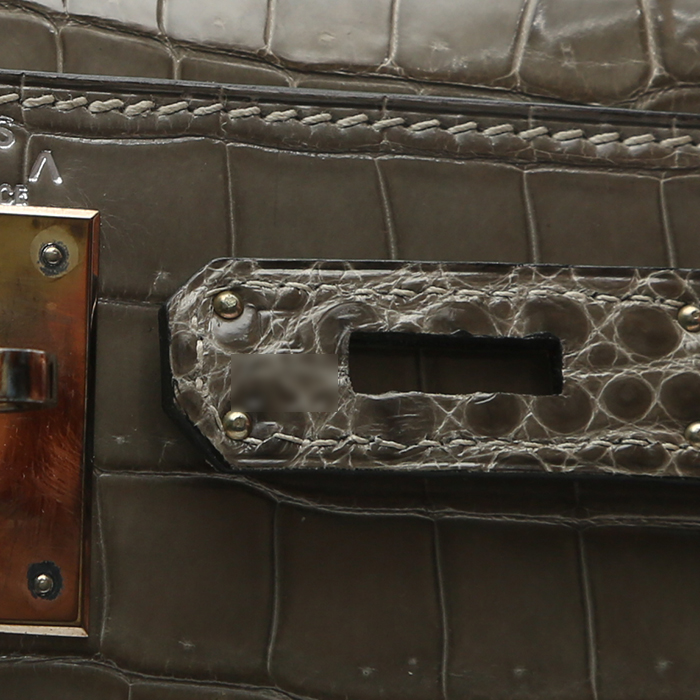 Hermès  Kelly 28 cm handbag  in grey porosus crocodile - Detail D4