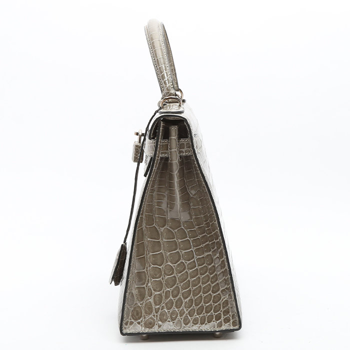 Sac à main Hermès  Kelly 28 cm en crocodile porosus gris - Detail D6