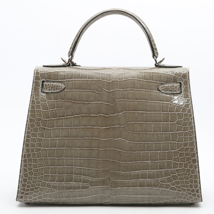 Bolso de mano Hermès  Kelly 28 cm en cocodrilo porosus gris - Detail D8