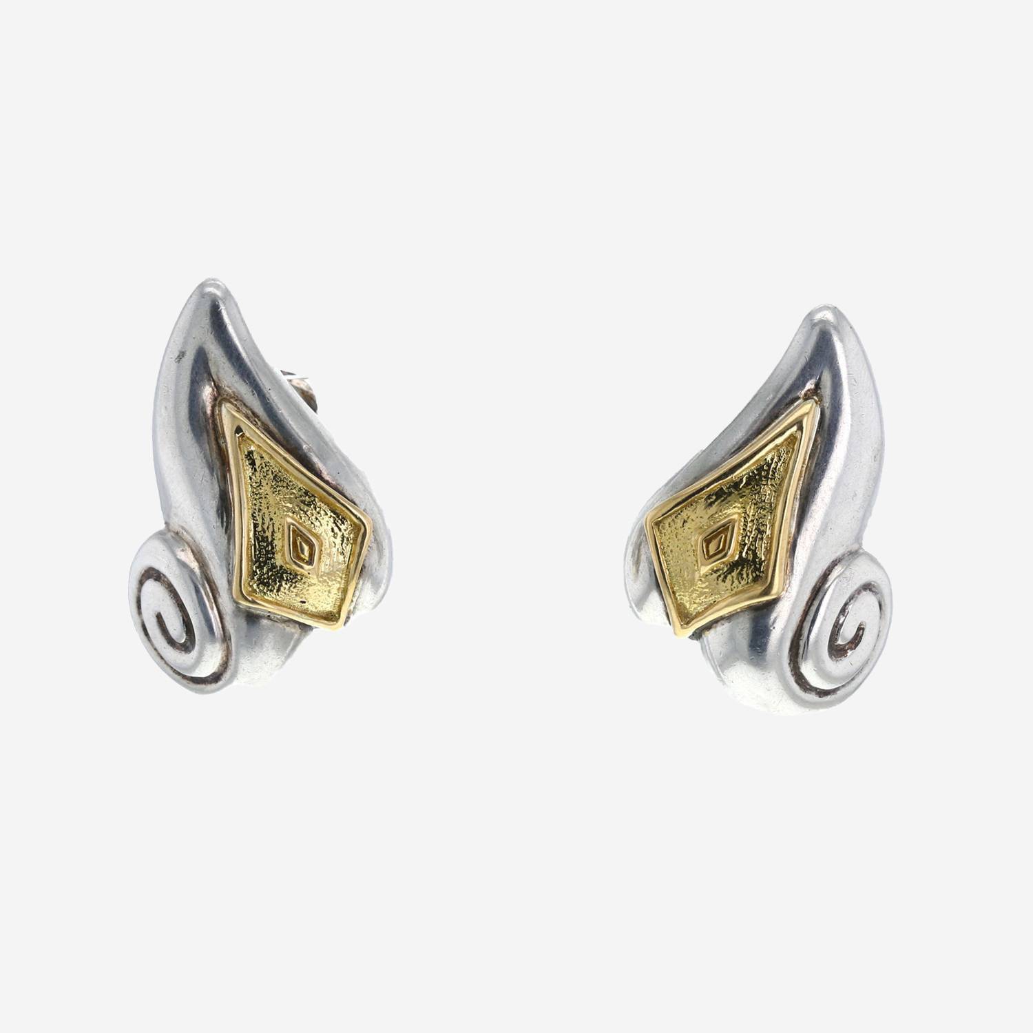 Zolotas  earrings for non pierced ears in silver and yellow gold