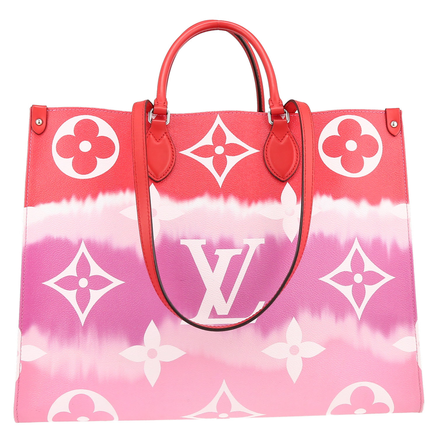 Louis Vuitton Onthego large model shopping bag in red and pink two tones monogram canvas - Detail D2