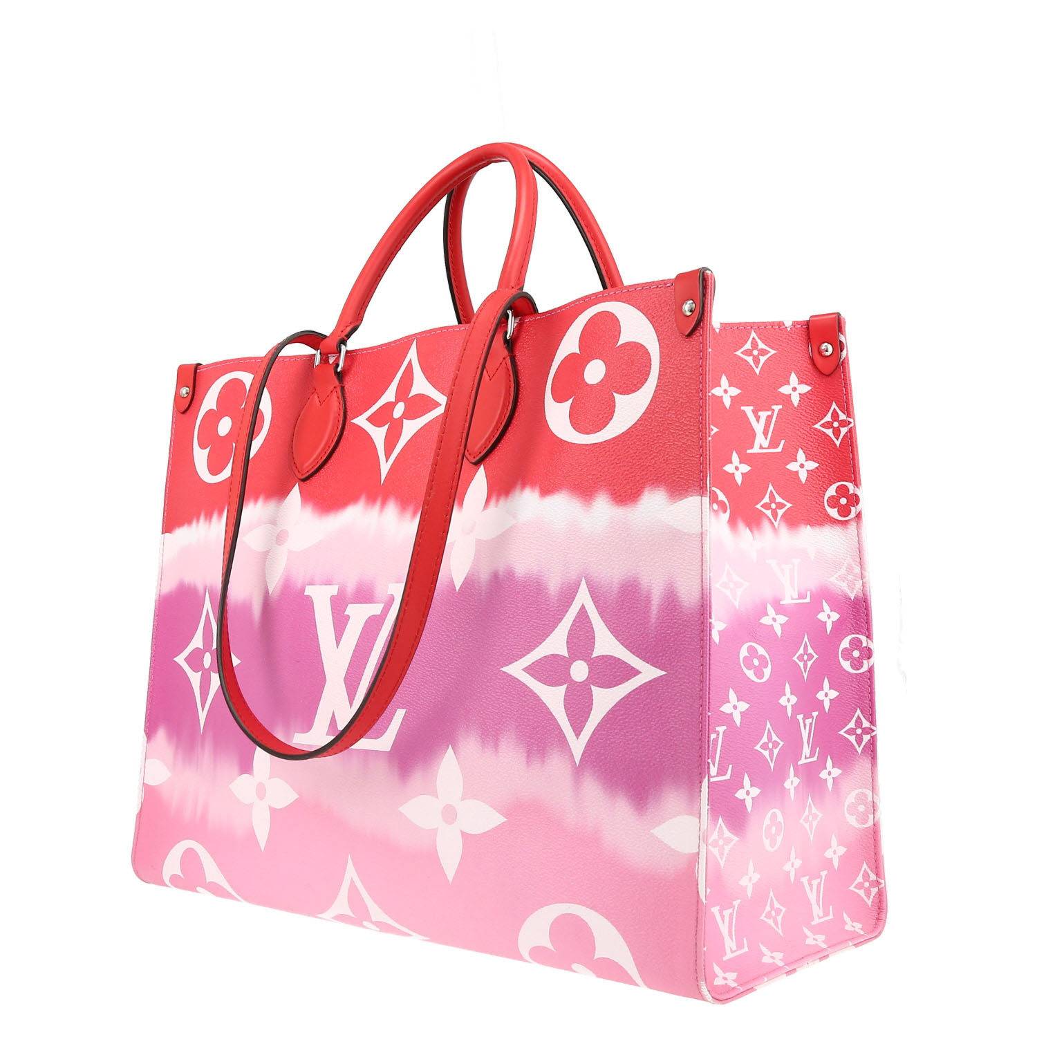 Louis Vuitton Onthego large model shopping bag in red and pink two tones monogram canvas - Detail D3
