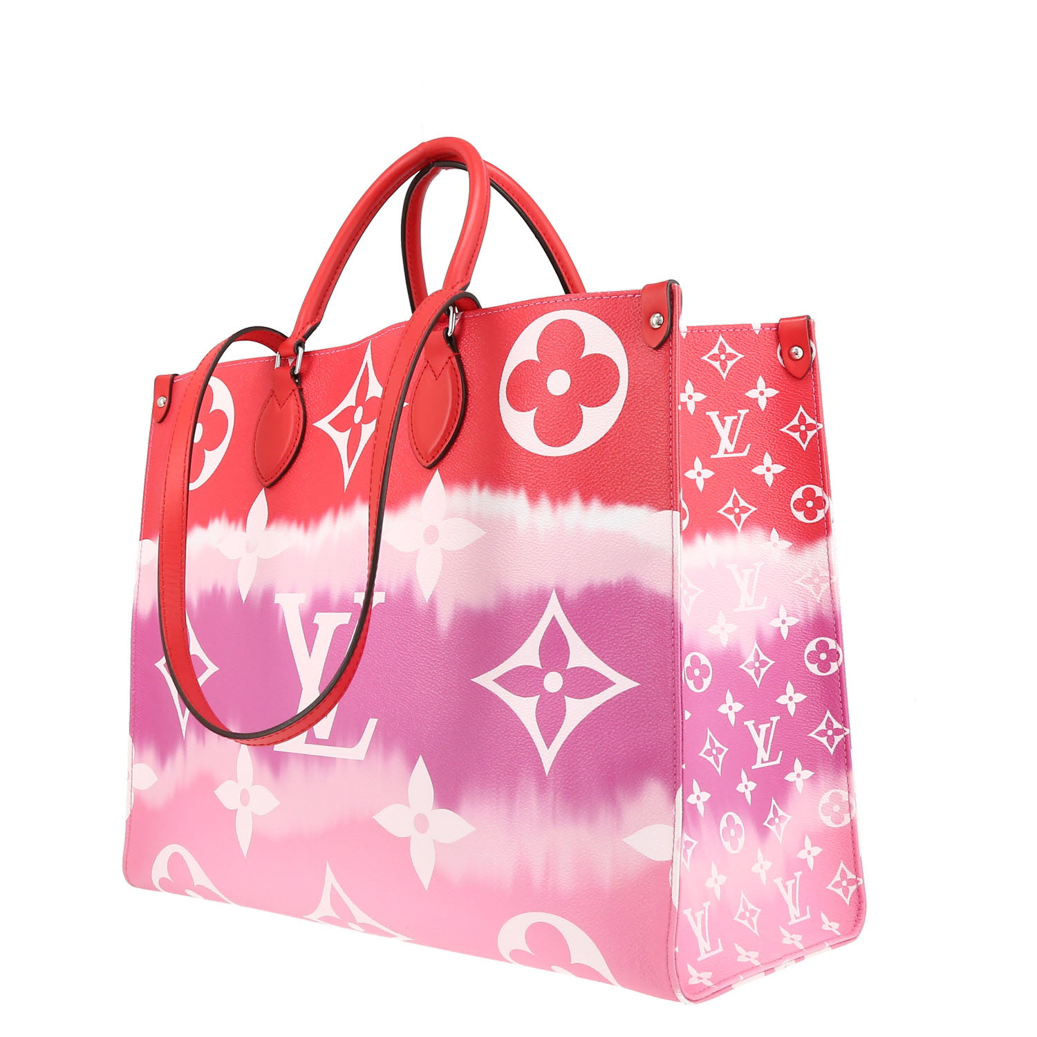 Louis Vuitton Onthego large model shopping bag in red and pink two tones monogram canvas - Detail D5