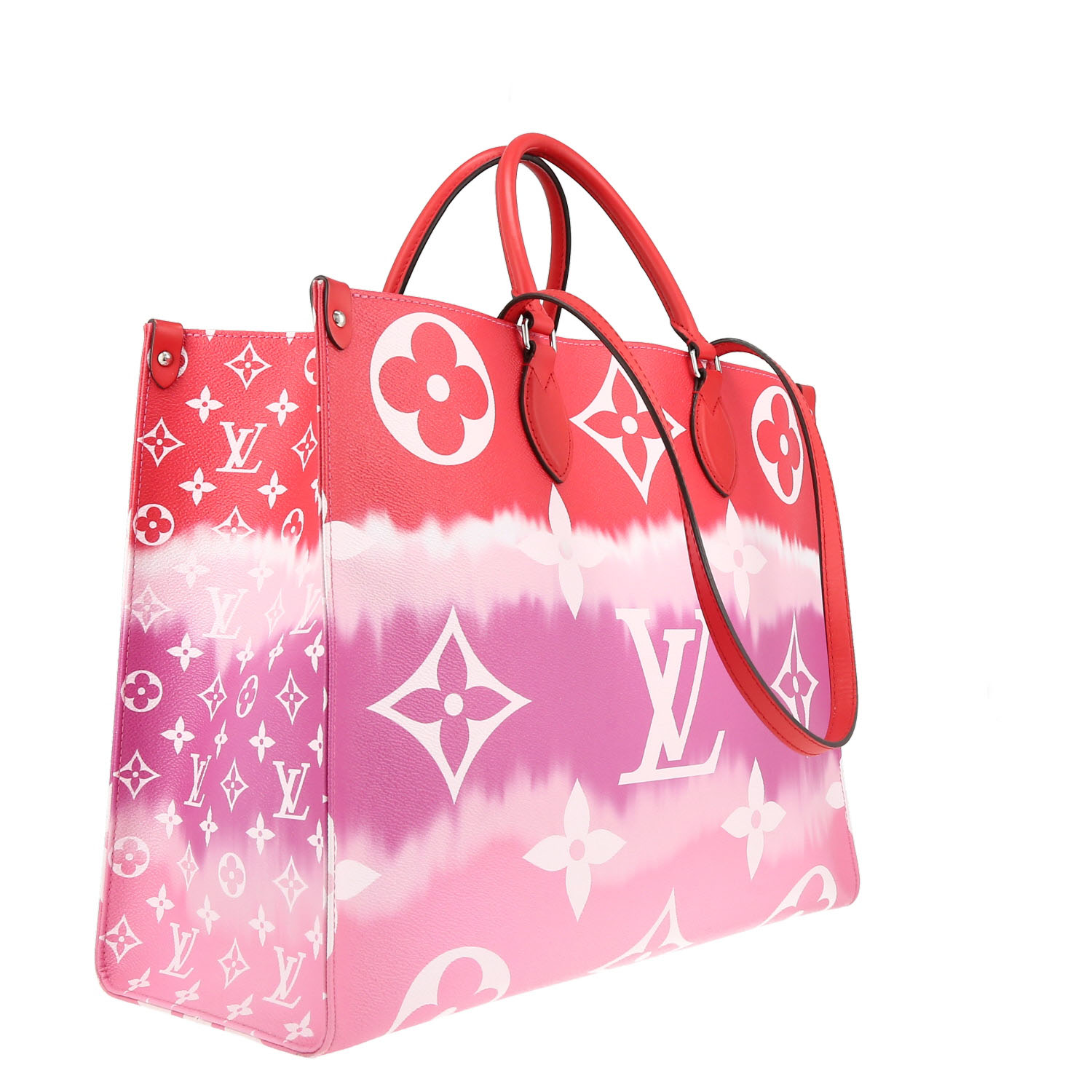 Louis Vuitton Onthego large model shopping bag in red and pink two tones monogram canvas - Detail D6
