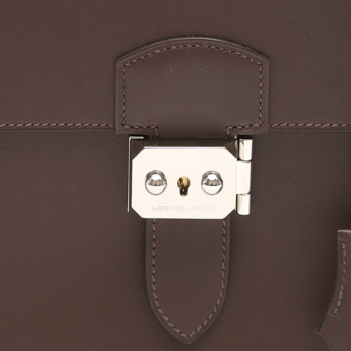 Porte-documents Hermès  Sac à dépêches petit modèle  en cuir Evercalf marron - Detail D1