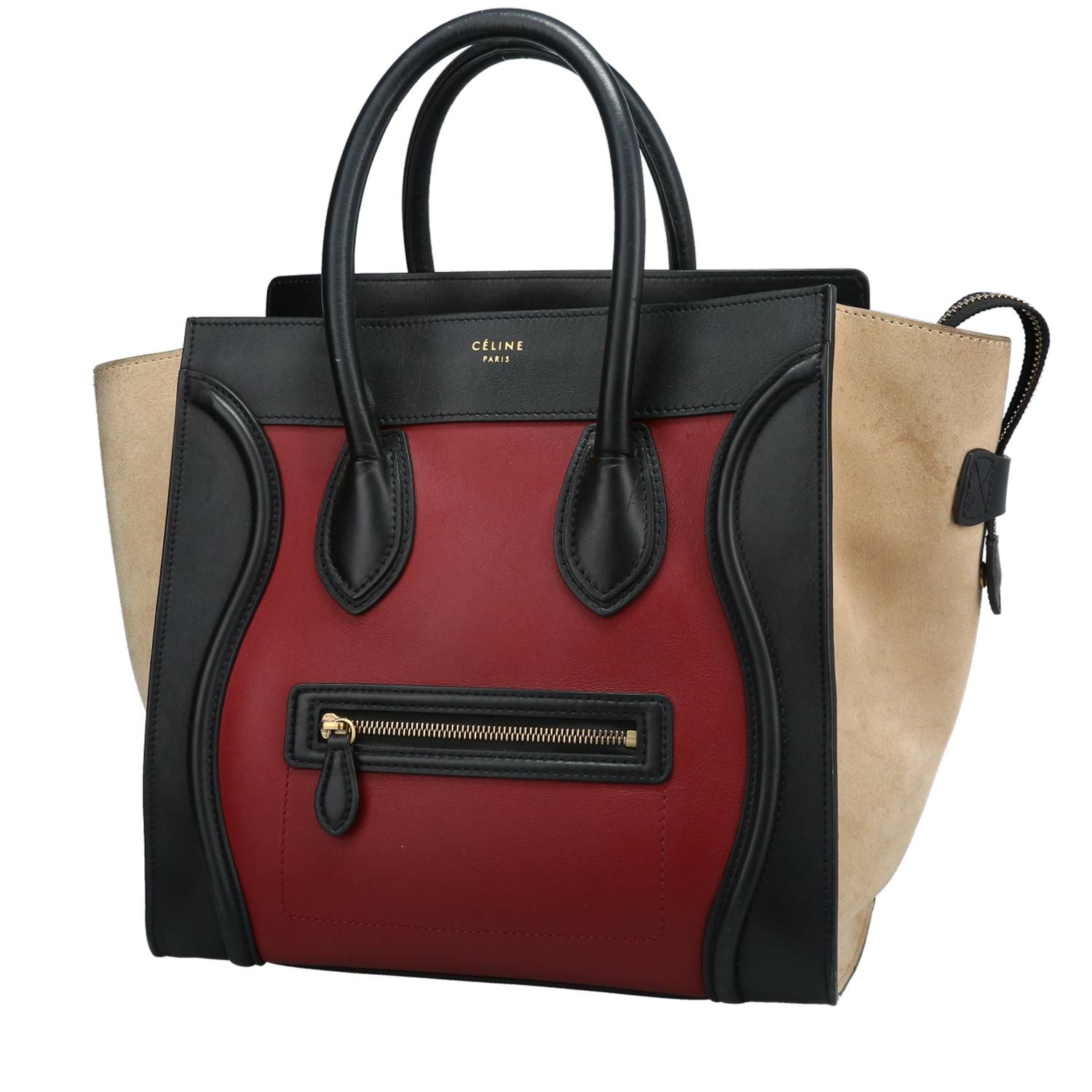 Luggage Mini Handbag In Burgundy And Black Leather And Beige